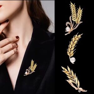 Elegant Gold Wheat  Pearl Brooch